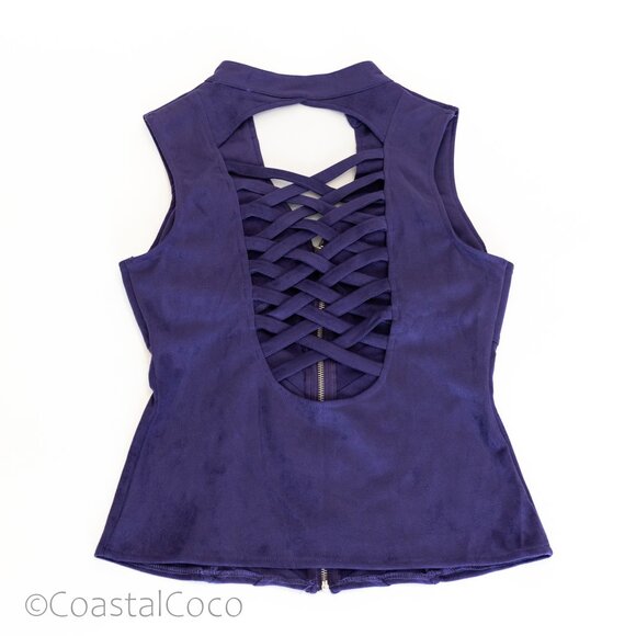 Lydia Suede Corset Vest Top XL Stretchy Bustier Fitted Biker Steampunk Goth NWT - Picture 6 of 12